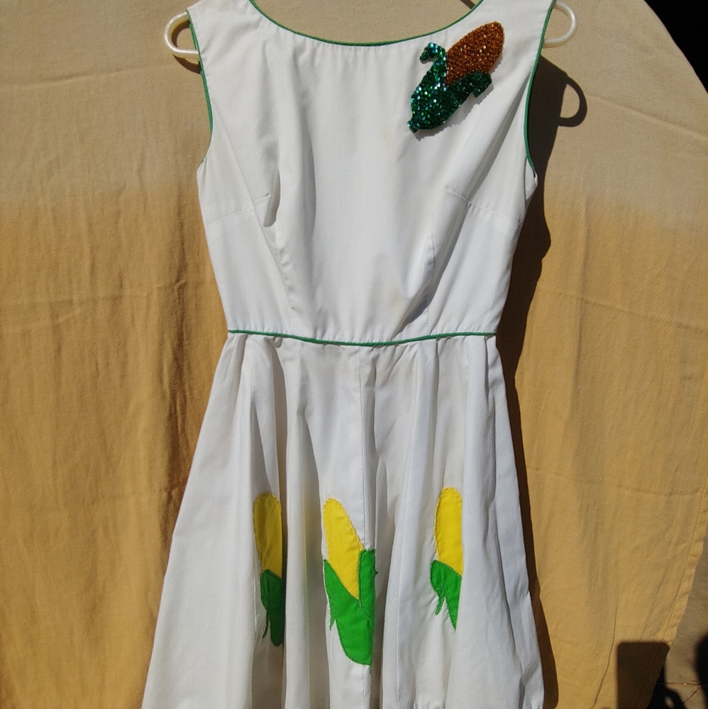 Vintage Handmade 50's 60's Cotton Corn Midi Dress - Picture 5 of 9